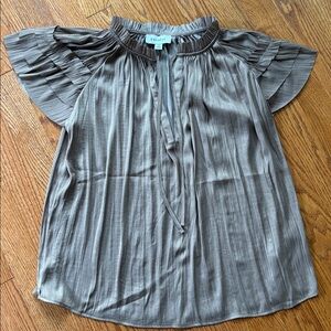 Evereve Taupe Blouse with Ruffled Sleeves